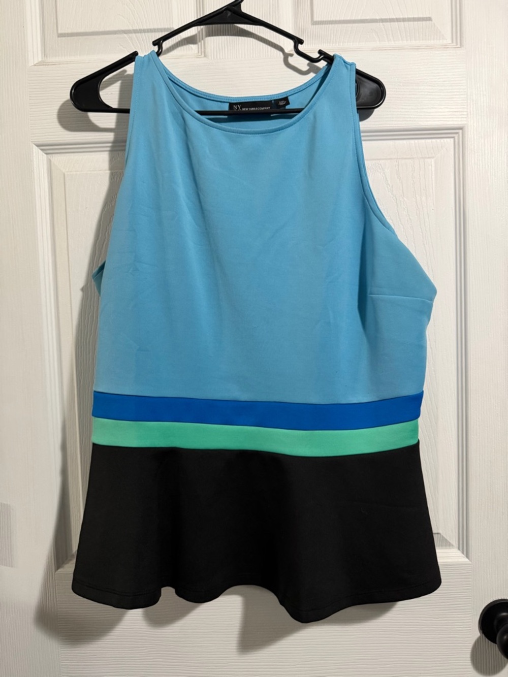 NY Collection Colorblock Tank Top in Sky Blue, Blue, Mint & Black